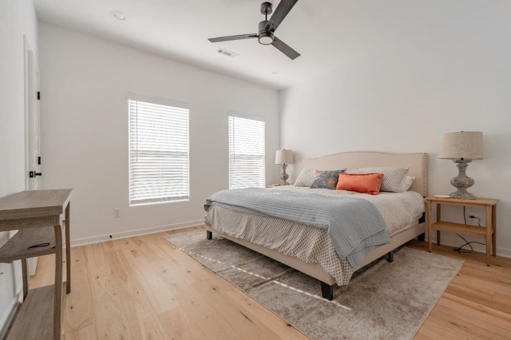 Jenkins Avenue — bedroom with upholstered headboard